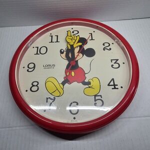 VTG Lorus‎ Quartz Mickey Mouse Wall Clock Red Frame ~ 10" Disney Japan Movement